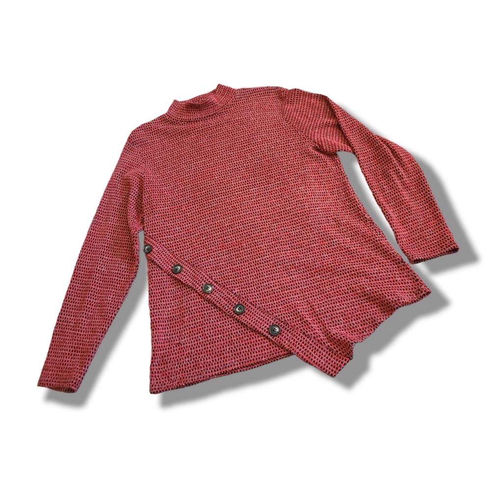 Apt. 9 | Red/Black Mock Checkered Asymmetrical Hem Sweater - Picture 3 of 9